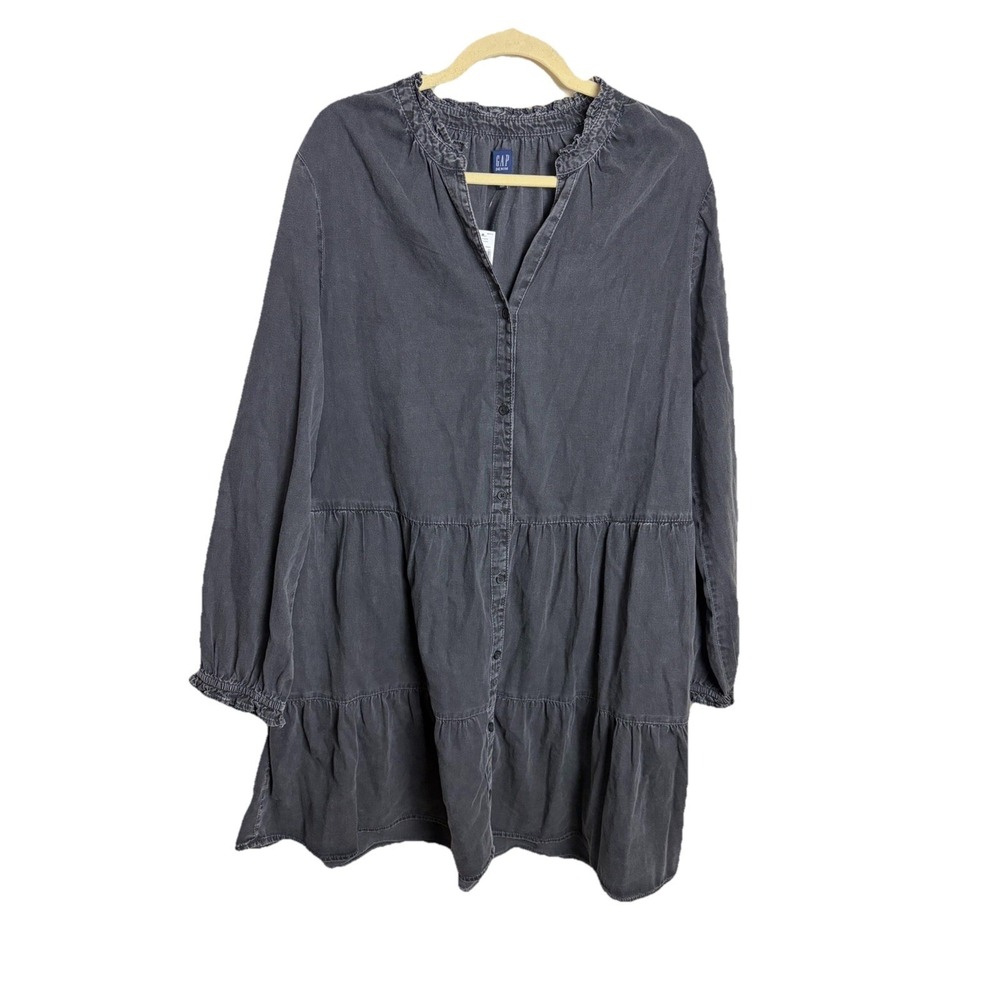 Gap Denim Gray Acid Wash Ruffle Babydoll Dress‎ NWT Size XL